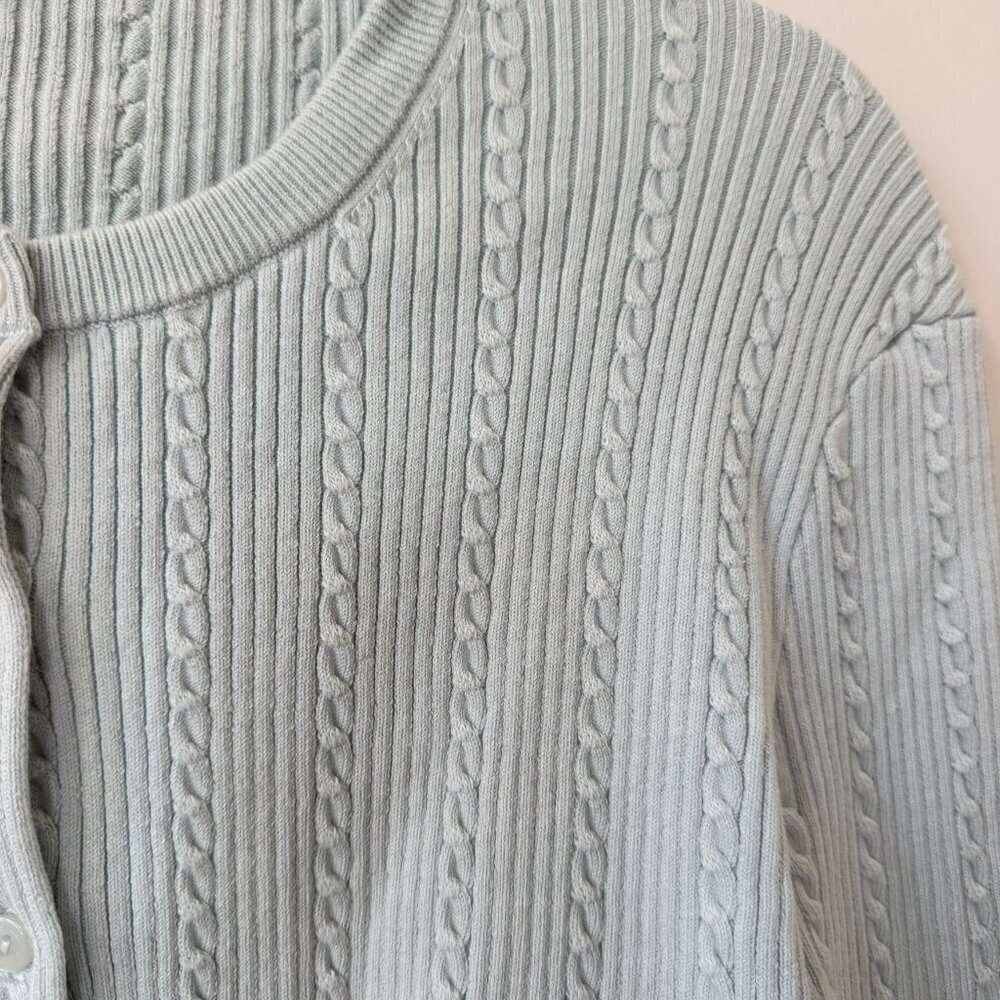 Reformation Natalie Cable Knit Cotton Cardigan Sweater Light Blue XL - Picture 8 of 15
